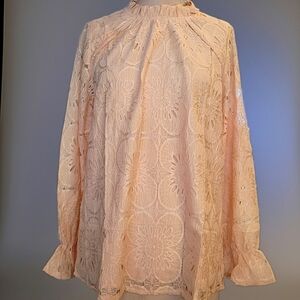 Elegant Long Sleeve Lace Blouse in Peach Size Large